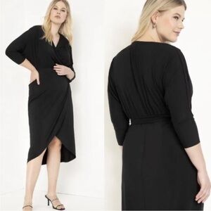 Eloquii Black Wrap Dress Tulip Hemline Long Sleeve Size 14/16